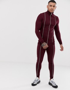 Спортивная куртка/джоггеры скинни бордового цвета с окантовкой ASOS DESIGN - Красный