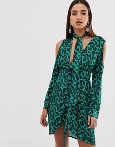 Платье с открытыми плечами и леопардовым принтом Forever Unique - Зеленый