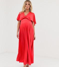 Плиссированное платье макси с кейпом ASOS DESIGN Maternity - Красный