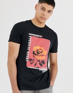 Черная футболка с принтом розы boohooMAN - Черный