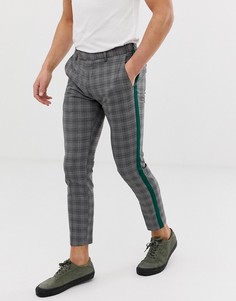 Серые облегающие брюки с зеленой полосой по бокам Moss London - Серый