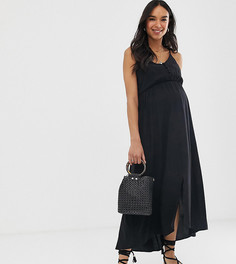 Платье макси на тонких бретельках с пуговицами ASOS DESIGN Maternity - Черный