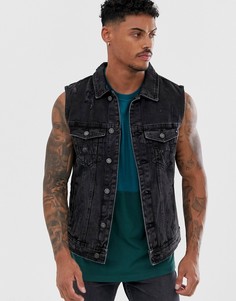 Черная джинсовая куртка без рукавов Pull&Bear - Черный