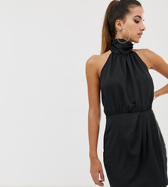 Черное атласное платье мини с халтером и сборками Missguided - Черный