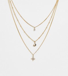 Ярусное ожерелье с подвесками в виде луны и звезды Reclaimed Vintage inspired - Золотой