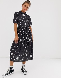 Платье-рубашка миди в горошек с юбкой в складку и поясом ASOS DESIGN - Мульти