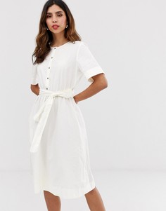 Платье-рубашка миди на пуговицах с завязкой на талии Vero Moda - Белый