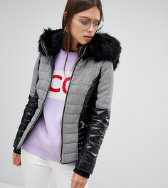 Дутая куртка в клетку с искусственным мехом на воротнике River Island - Черный