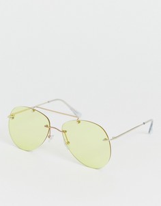 Солнцезащитные очки-авиаторы без оправы с желтыми стеклами ASOS DESIGN - Золотой