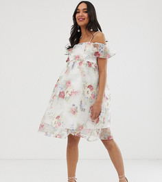 Платье кремового цвета с цветочным принтом и оборкой Chi Chi London Maternity - Мульти