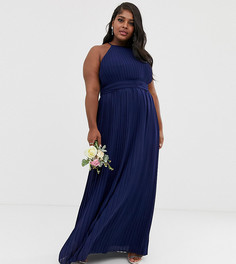 Темно-синее плиссированное платье макси с американской проймой эксклюзивно от TFNC Plus bridesmaid - Темно-синий