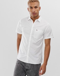 Белая поплиновая рубашка с короткими рукавами и логотипом-флагом Tommy Jeans - Белый