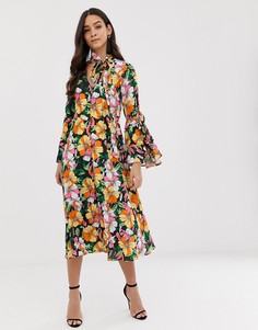Платье миди с цветочным принтом и рукавами клеш Forever Unique - Мульти