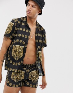 Рубашка от комплекта с тигровым принтом и отложным воротником Hermano - Черный