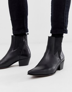 Черные кожаные ботинки в стиле вестерн на кубинском каблуке со вставками в виде молний ASOS DESIGN - Черный