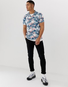 Рубашка с отложным воротником, короткими рукавами и тропическим принтом фламинго Soul Star - Белый