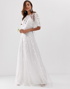 Платье макси из сетчатой ткани добби с цветочной вышивкой и рукавами клеш ASOS EDITION Wedding - Белый
