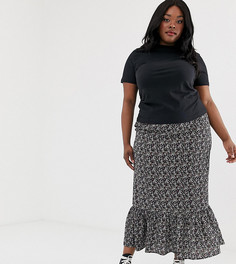 Черная юбка макси с цветочным принтом New Look Curve - Мульти