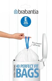 Аксессуары для мусорных вёдер и баков Brabantia Мешки для мусора PerfectFit, размер E (20 л), упаковка-диспенсер, 40 шт.