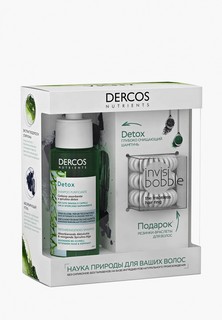 Набор для ухода за волосами Vichy Глубоко очищающий шампунь Dercos Nutrients Detox, 100 мл + Резинка-браслет для волос Invisibobble 3 шт