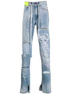 Off-White джинсы с эффектом потертости и шнурком