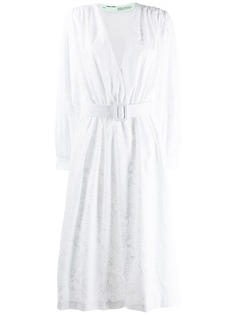 Off-White платье с поясом и вышивкой