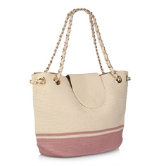 Сумки Пляжная сумка среднего размера в бежево-розовую полоску Fabretti