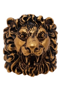 Золотистое кольцо с головой льва Gucci