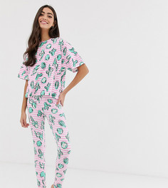Пижама с леггинсами в полоску и с принтом кактусов ASOS DESIGN Tall - Мульти