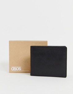 Черный кожаный бумажник с отделением для монет ASOS DESIGN - Черный