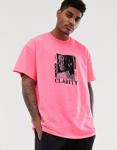 Неоново-розовая oversize-футболка с надписью clarity boohooMAN - Розовый