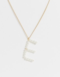 Ожерелье с искусственным жемчугом и инициалом Е DesignB London - Золотой
