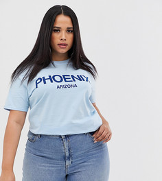 Эксклюзивная голубая футболка с надписью Phoenix Boohoo Plus - Синий