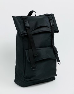 Черный рюкзак с отворотом и карманом ASOS DESIGN - Черный