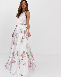 Разделенное платье из топа и юбки макси с цветочным принтом Jovani - Белый