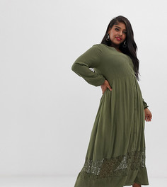 Фактурное платье макси с кружевной отделкой Junarose - Зеленый