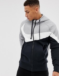 Худи серого и черного цвета на молнии и с логотипом-галочкой Nike - Серый