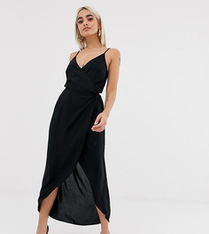 Платье макси на бретелях с запахом ASOS DESIGN Petite - Черный