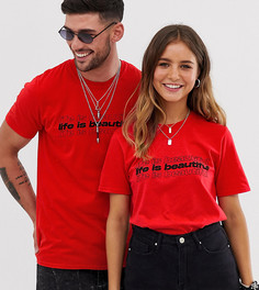Классическая футболка унисекс с принтом логотипа Life Is Beautiful - Красный