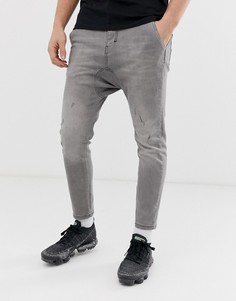 Эластичные укороченные джинсы скинни с заниженным шаговым швом Religion - Серый