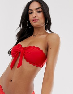 Красный бикини-топ с фигурной отделкой по краю PrettyLittleThing - Красный