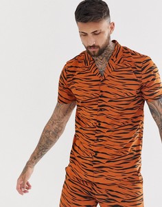 Комбинируемая рубашка с отложным воротником и тигровым принтом Another Influence - Коричневый