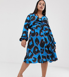 Платье миди с запахом спереди и абстрактным принтом Flounce London Plus - Мульти