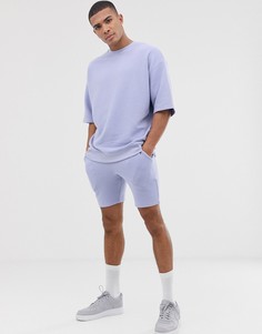 Сиреневый спортивный костюм в рубчик с шортами ASOS DESIGN - Фиолетовый