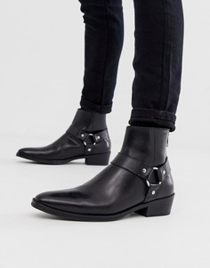 Черные кожаные ботинки челси в стиле вестерн на кубинском каблуке ASOS - Черный