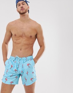 Синие шорты для плавания с принтом фламинго Burton Menswear - Синий