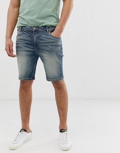 Темные выбеленные джинсовые шорты скинни в винтажном стиле из денима плотностью 12,5 унции ASOS DESIGN - Синий