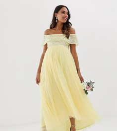 Платье макси лимонного цвета с асимметричным краем и отделкой пайетками Maya Maternity Bridesmaid - Желтый