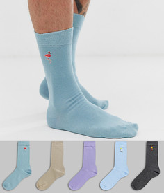 Набор носков с тропическим принтом Burton Menswear - 5 пар - Синий