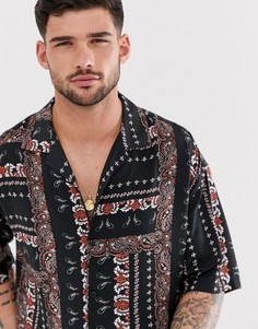 Рубашка с отложным воротником и принтом пейсли Pull&Bear - Черный